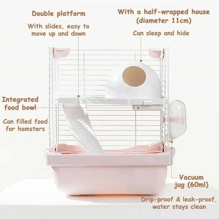 الفاخرة كبير قفص الهامستر المنزل الجربوع ملاذLuxury Large Hamster Cage Home Gerbil Sanctuary Habitat Water Bottle Small Animal Cages Portable