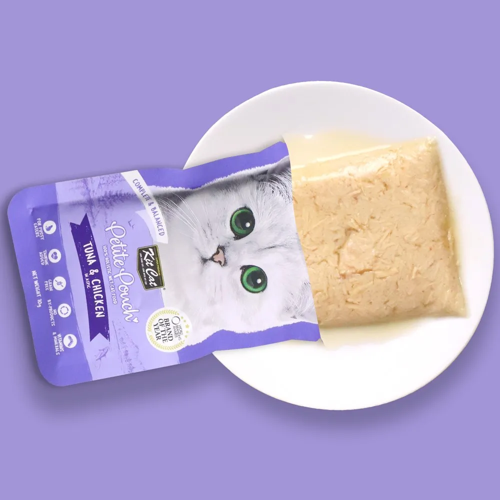 30% OFF: Kit Cat Petite Pouch Tuna & Chicken In Aspic Grain-Free Pouch Cat Food 70g x 12