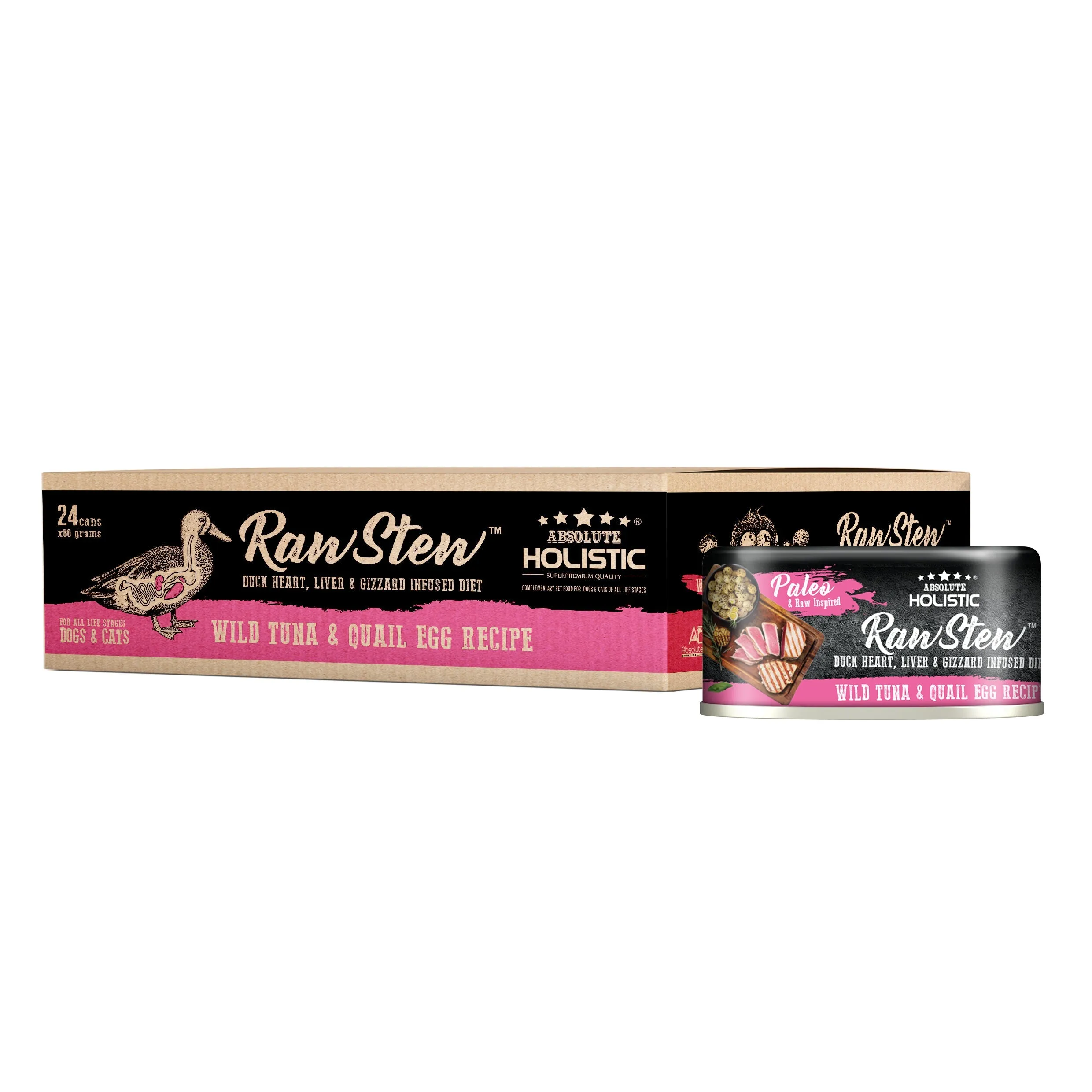 Absolute Holistic RawStew Cat Tuna and Quail Egg Wet Food 80g x 24