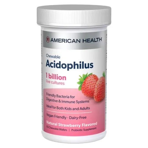 Chewable Acidophilus And Bifidum Wafers Natural Strawberry 60 Tabs By American Health