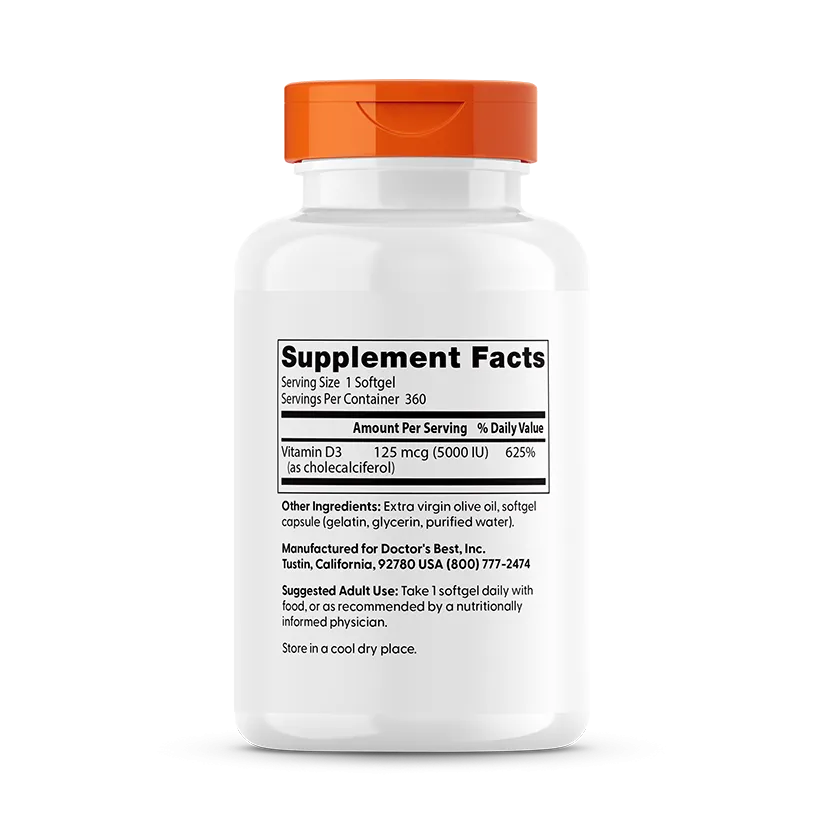 Doctor's Best Vitamin D3, 125 mcg (5,000 IU), 360 Softgels