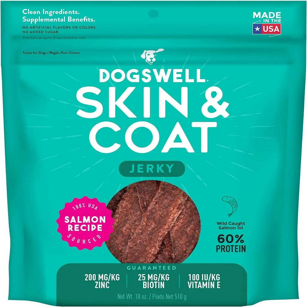 Dogswell Jerky Skin & Coat Salmon Grain-Free Treats for Dogs