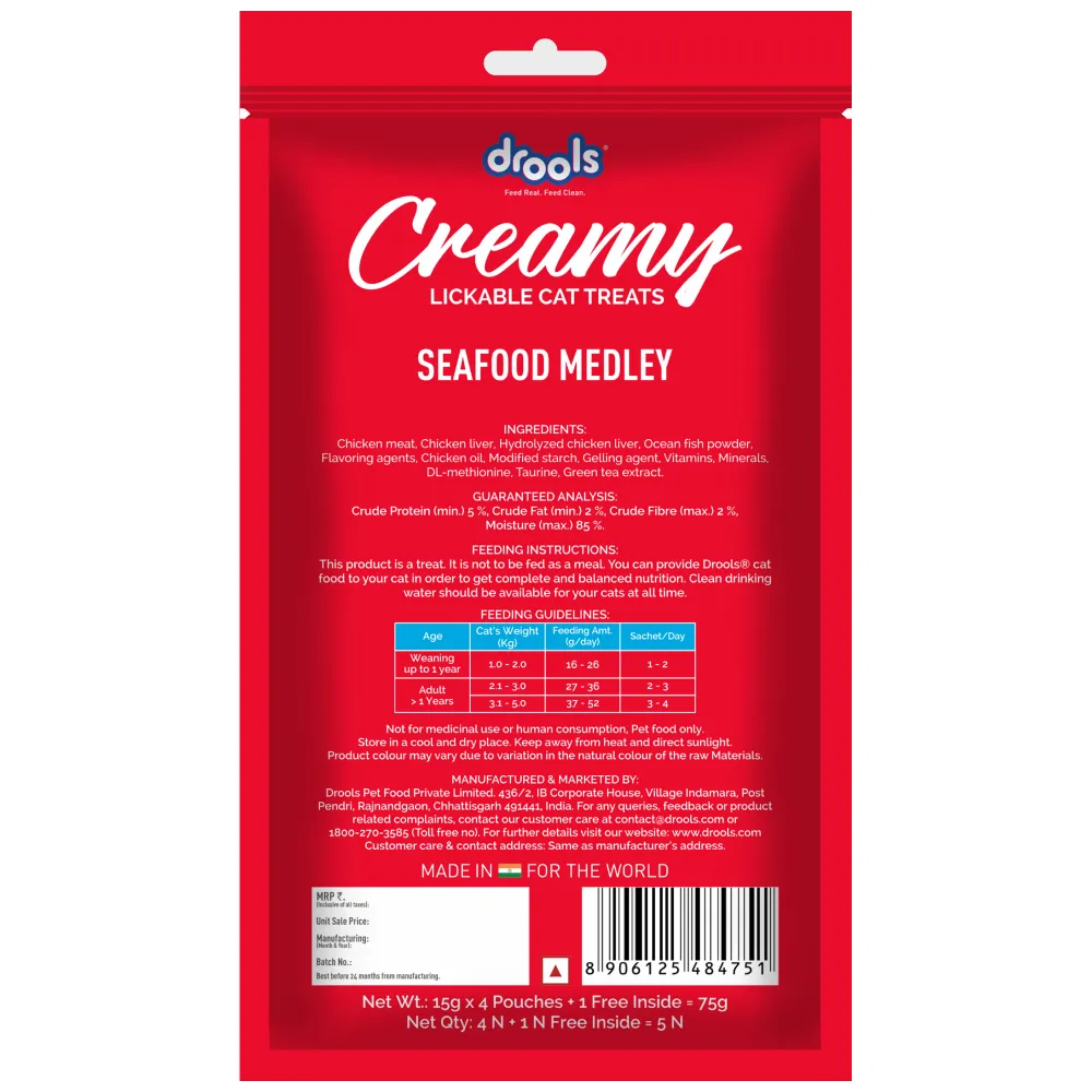 Drools Seafood Medley and Crab & Chicken Creamy Cat Treats Combo