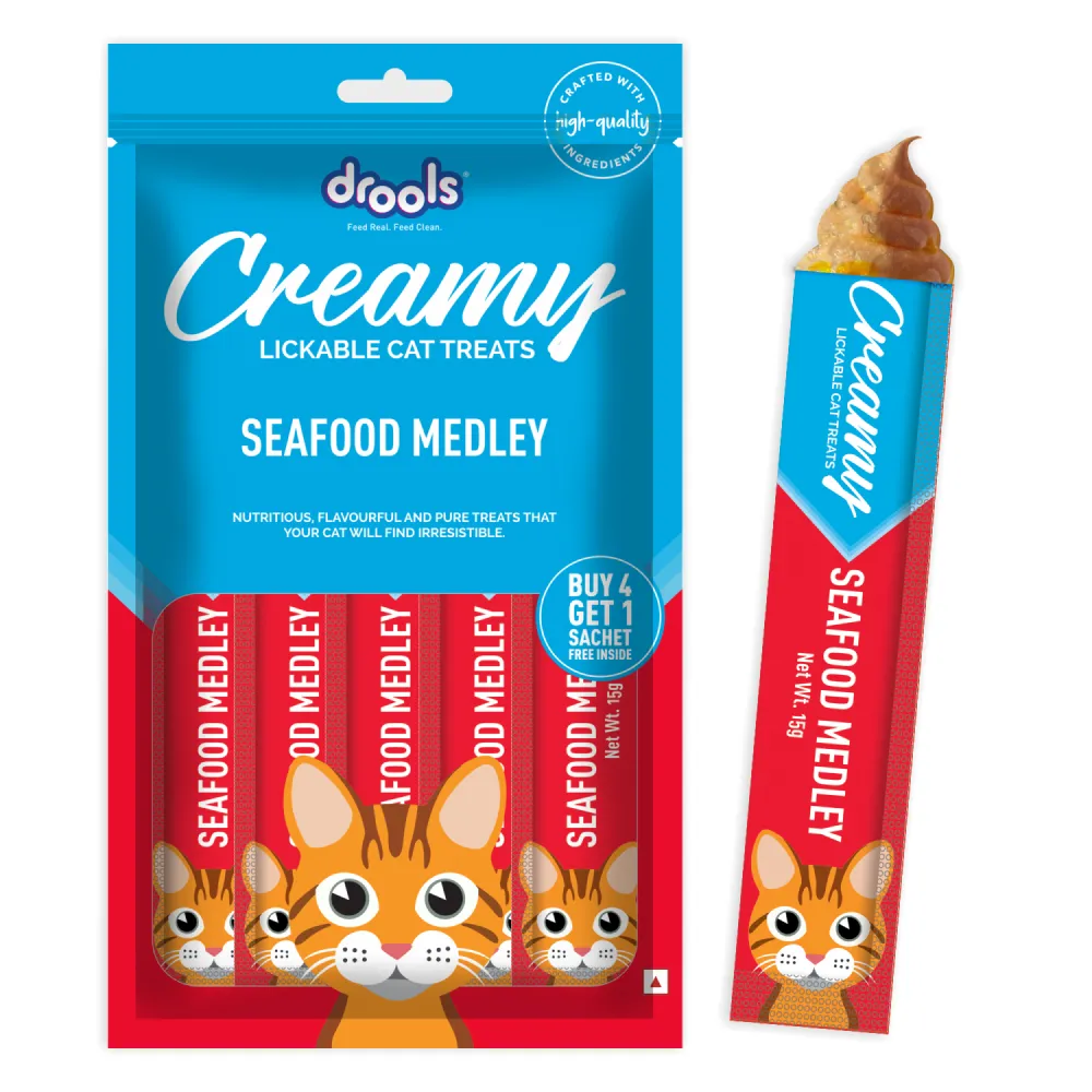 Drools Seafood Medley and Crab & Chicken Creamy Cat Treats Combo