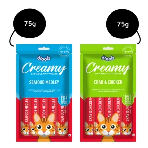 Drools Seafood Medley and Crab & Chicken Creamy Cat Treats Combo
