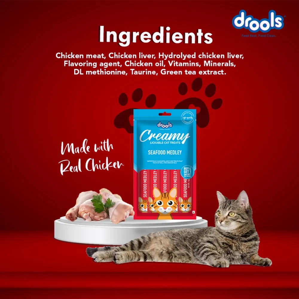 Drools Seafood Medley and Crab & Chicken Creamy Cat Treats Combo