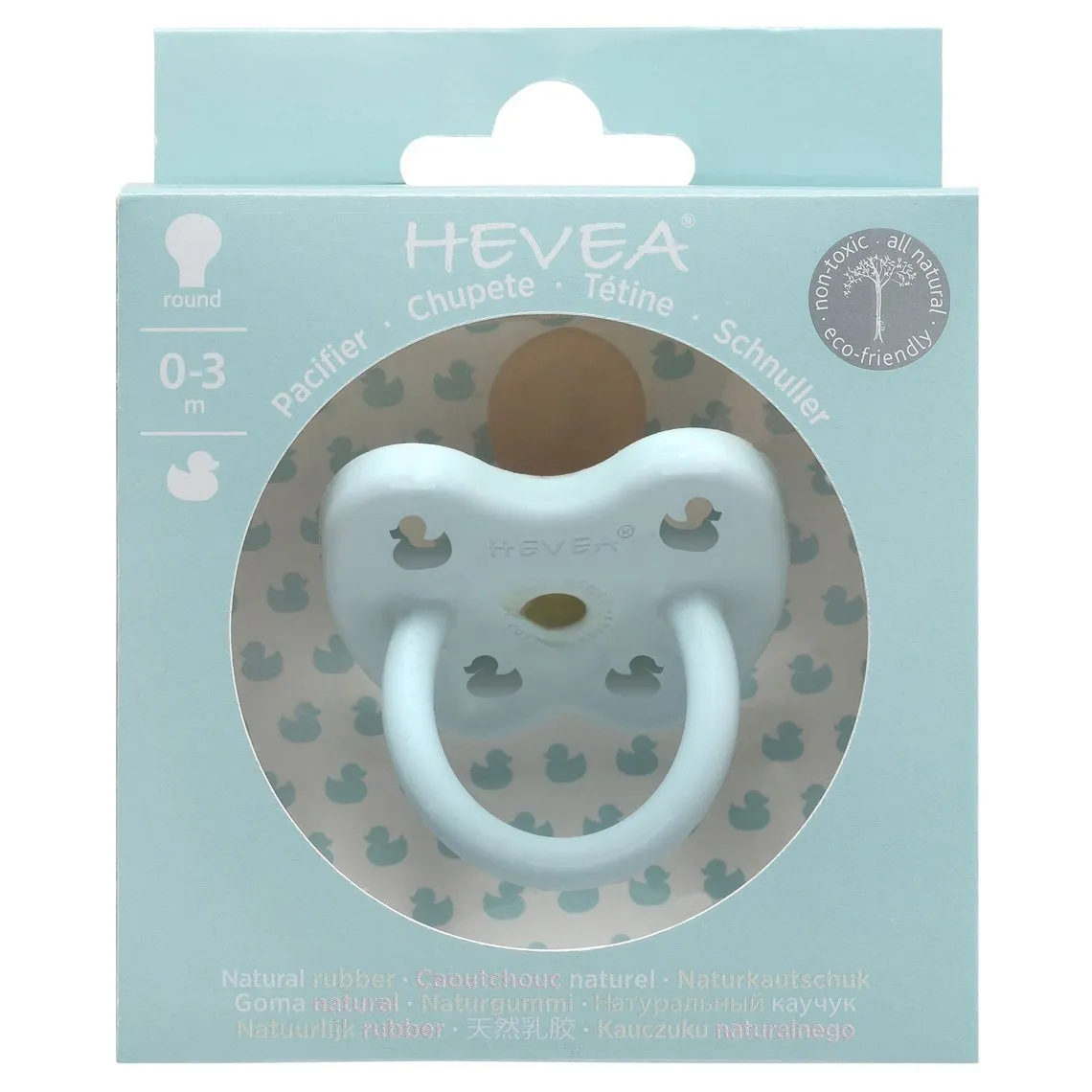 Duck Round Natural Rubber Pacifier - Baby Blue by Hevea