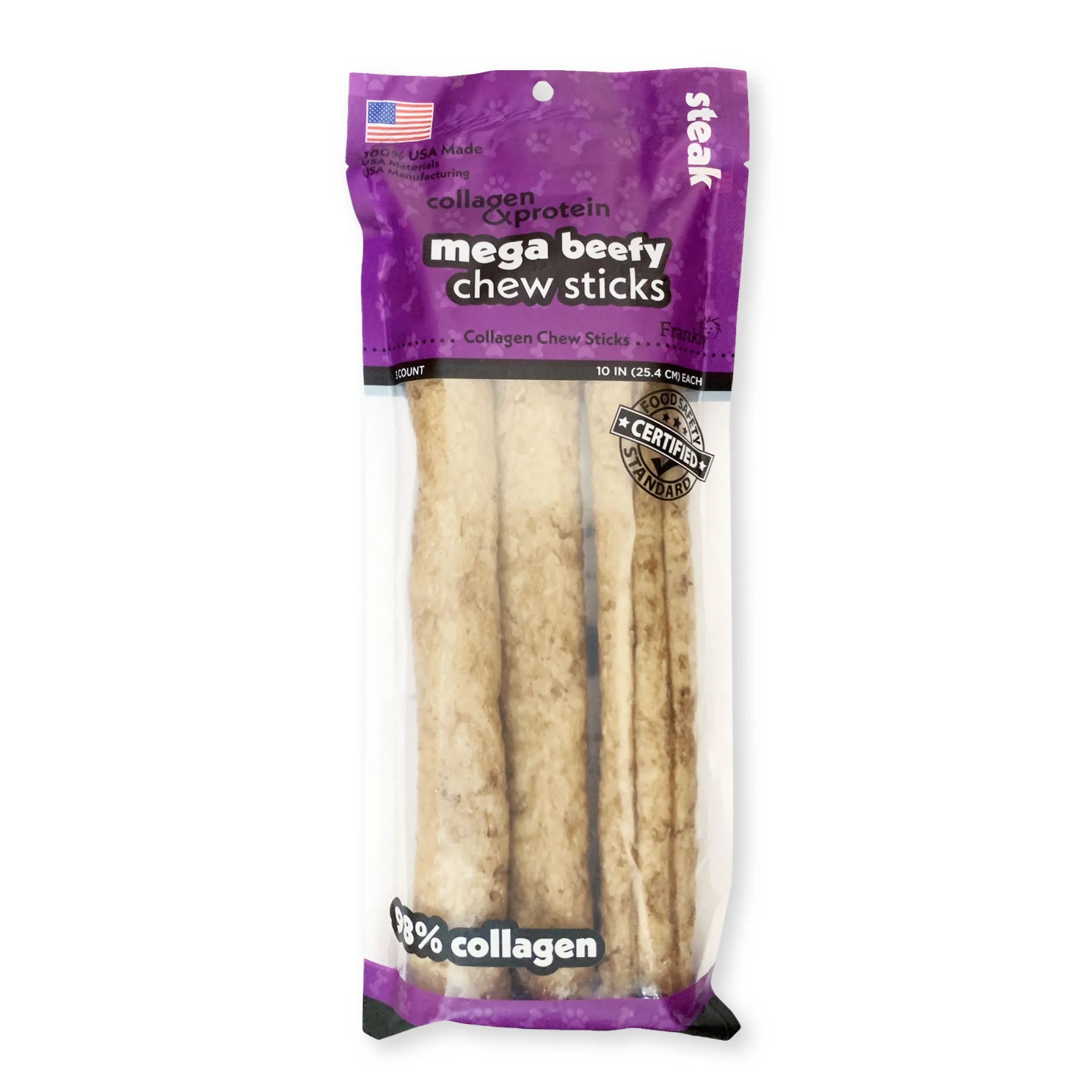 Frankly Pet Premium USA Beefy Sticks Collagen Dog Chew, Steak