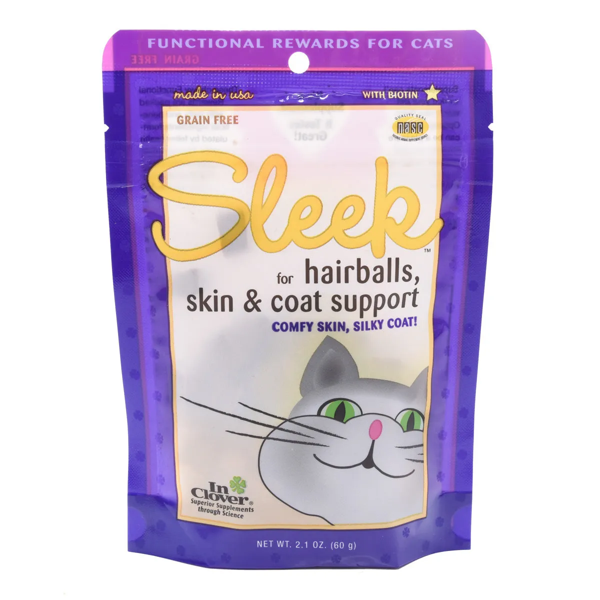 inClover Sleek Skin, Coat, and Hairballs Support Soft Chews for Cats 2.1oz