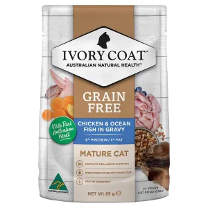 Ivory Coat Grain Free Mature Wet Cat Food Chicken & Ocean Fish in Gravy 85g