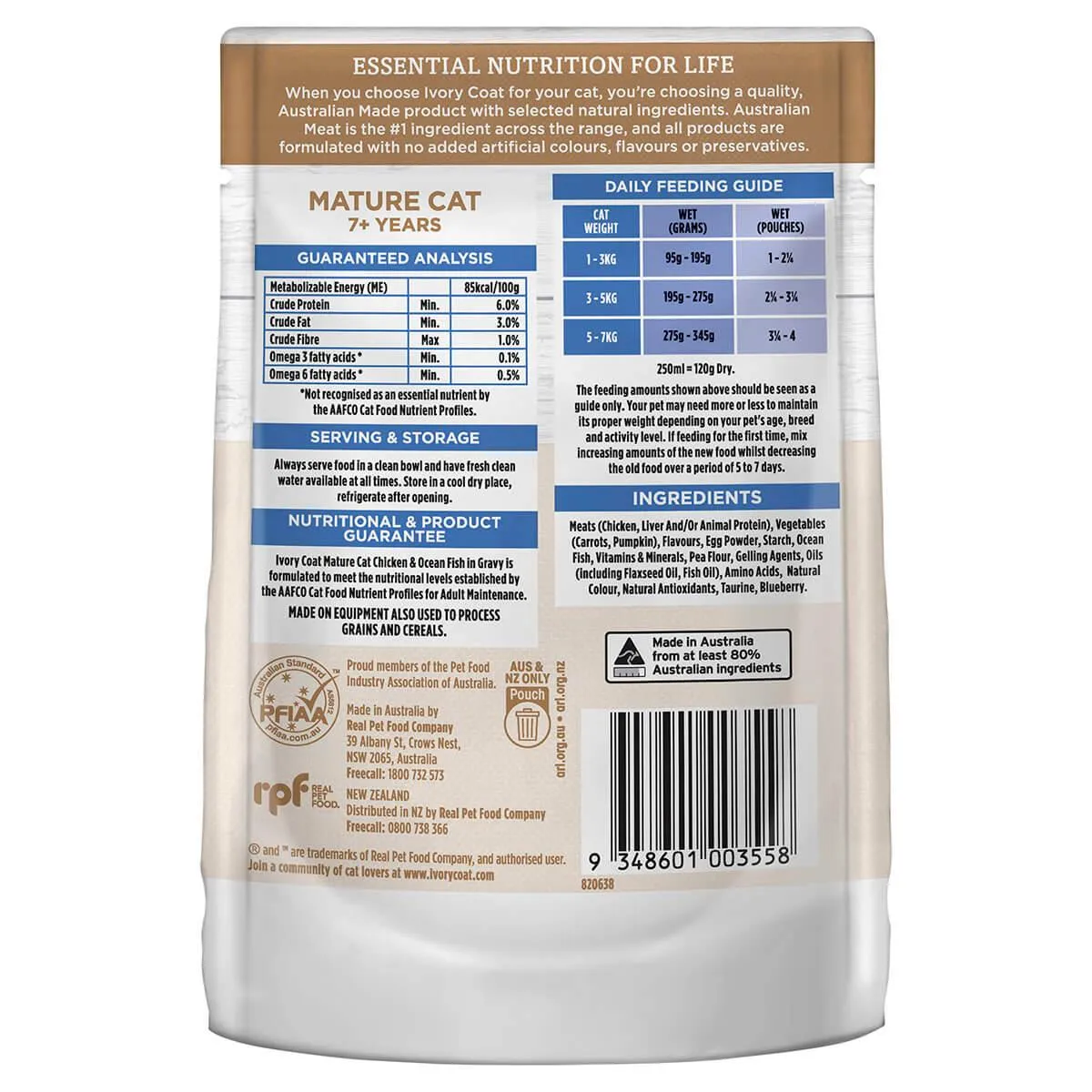 Ivory Coat Grain Free Mature Wet Cat Food Chicken & Ocean Fish in Gravy 85g