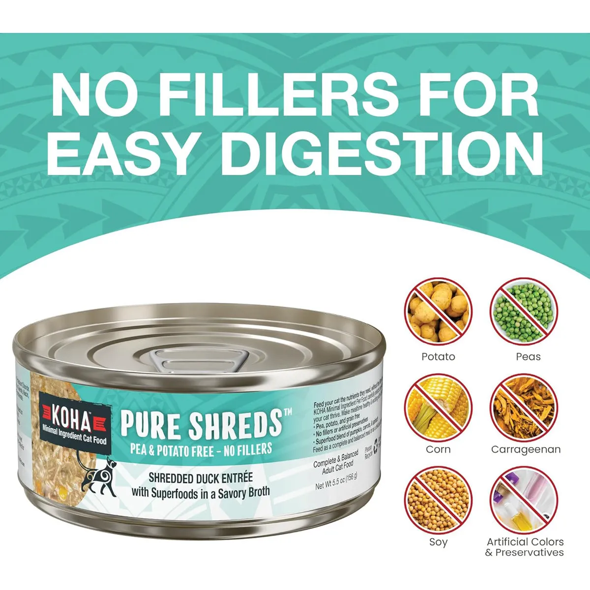 Koha Pure Shreds Grain Free Shredded Duck Wet Cat Food 5.5oz