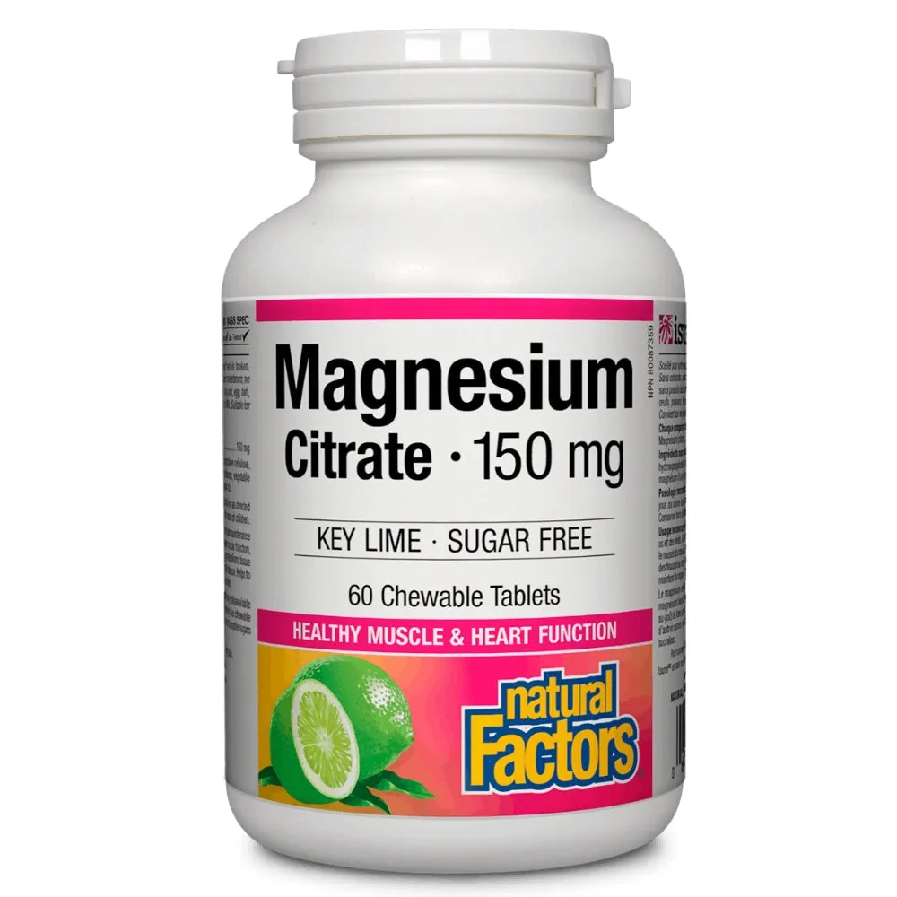 Natural Factors Magnesium Citrate 150mg Key Lime (60 Chewable Tablets)