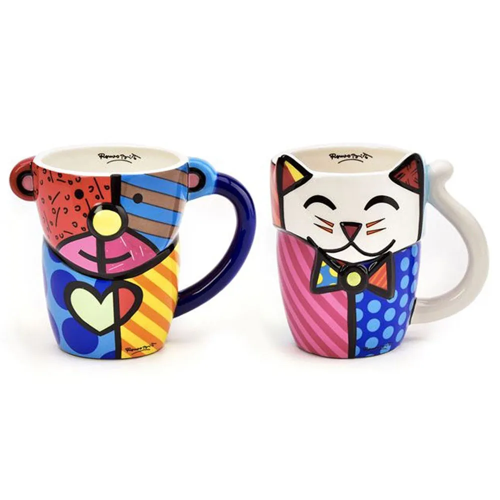 New Romero Britto Coffee Mug Cup Animal Design Ceramic Authentic Bear Cat Gift