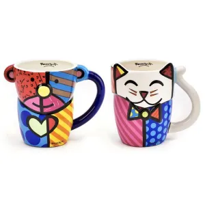 New Romero Britto Coffee Mug Cup Animal Design Ceramic Authentic Bear Cat Gift