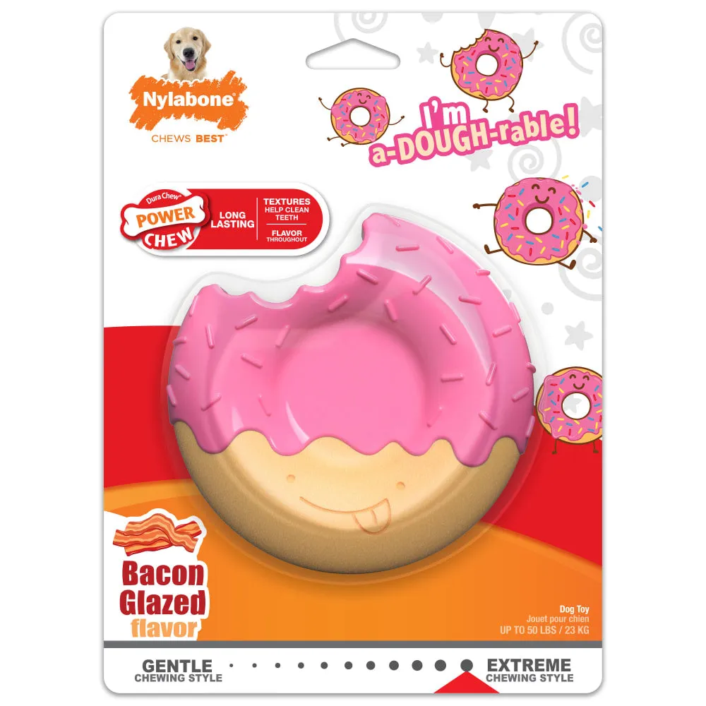 Nylabone Power Chew Donut Dog Toy Bacon Glazed Flavor (Large/Giant - Up to 50 lbs.)