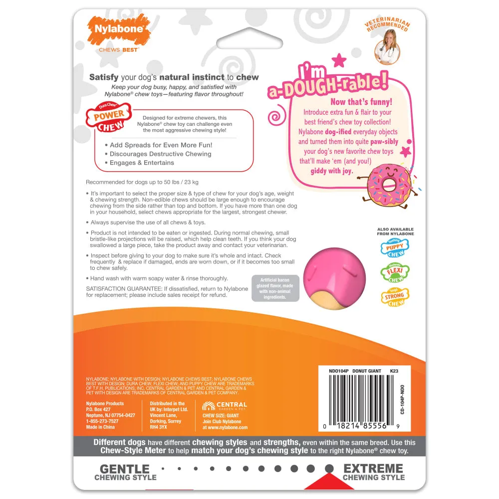 Nylabone Power Chew Donut Dog Toy Bacon Glazed Flavor (Large/Giant - Up to 50 lbs.)