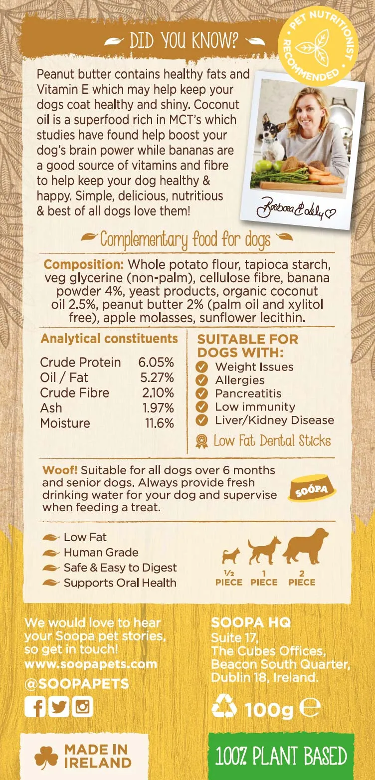 Soopa Banana & Peanut Butter Dental Sticks Dog Chew