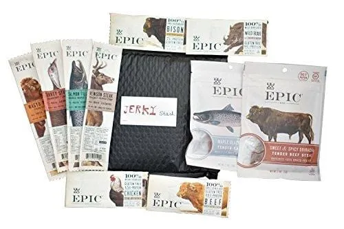 Ultimate Epic Jerky Stash Gift Set - Epic Variety Pack - Epic Strips, Bars and Bites - Beef Salmon Boar Turkey Bison Jerky