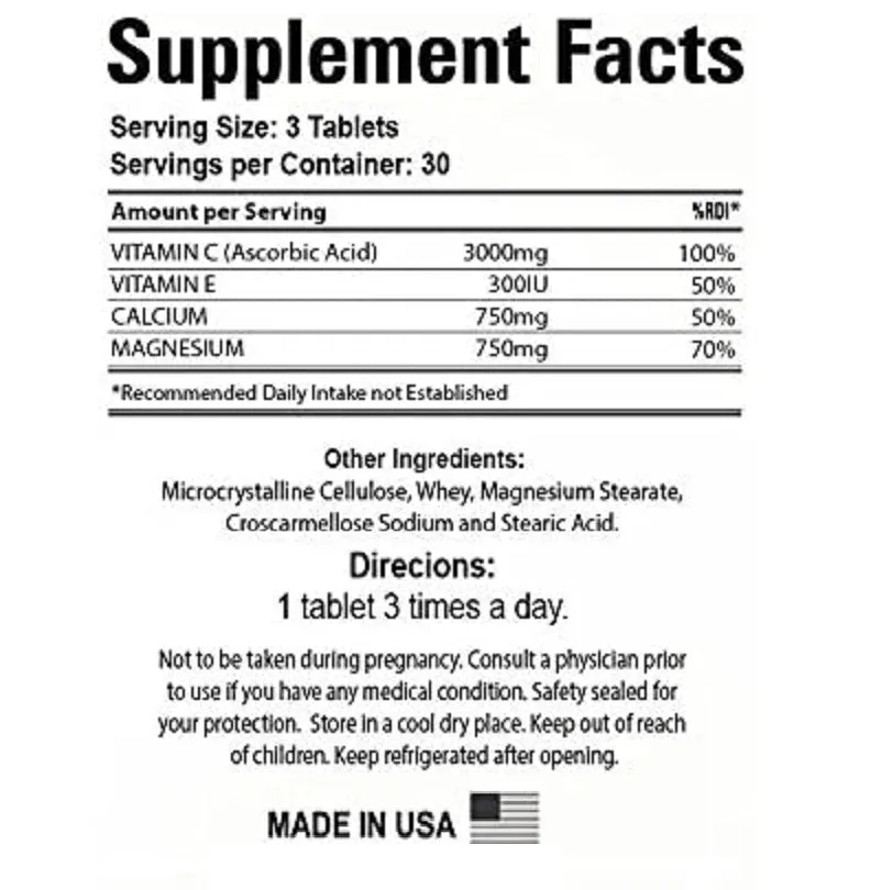 Vitamin C with Vitamin E - 90 Tablets - 100% Natural Dietary Supplement